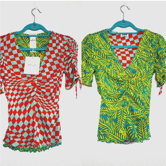 Diane Von Furstenberg Tops - $218 DIANE VON FURSTENBERG Reversible Abriella Pool Tile/Bella Palms Top! NWT 🌷